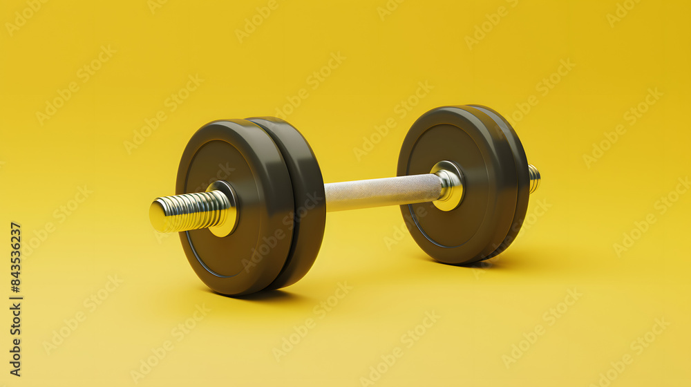 3D render of a simple contemporary dumbbell set on a yellow background. 3D render of a simple contemporary dumbbell set on a yellow background.