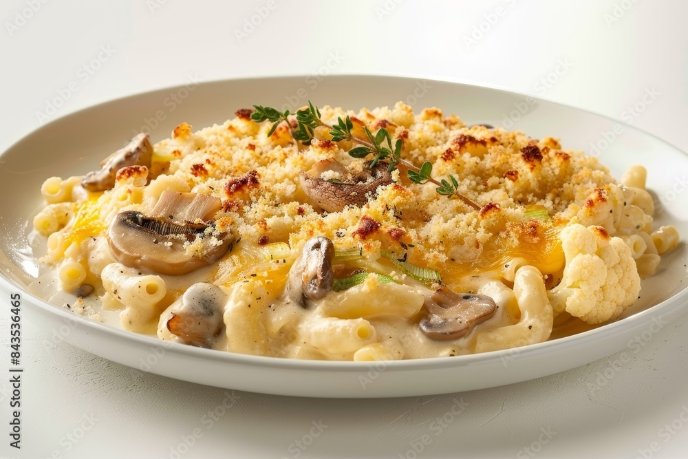 Baked Cauliflower Macaroni and Cheese with Leeks and Mushrooms - Golden Brown Topping Baked Cauliflower Macaroni and Cheese with Leeks and Mushrooms - Golden Brown Topping