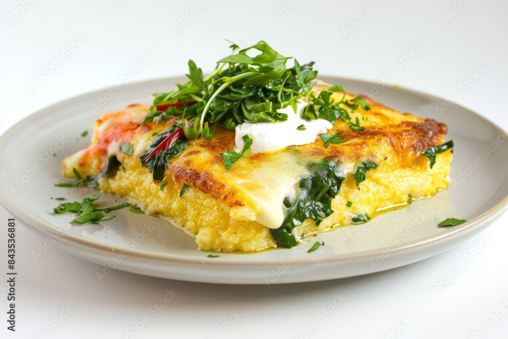 Baked Cheese Polenta with Swiss Chard and Wilted Red Leaves Baked Cheese Polenta with Swiss Chard and Wilted Red Leaves