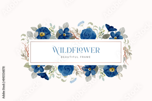 navy blue floral watercolor frame