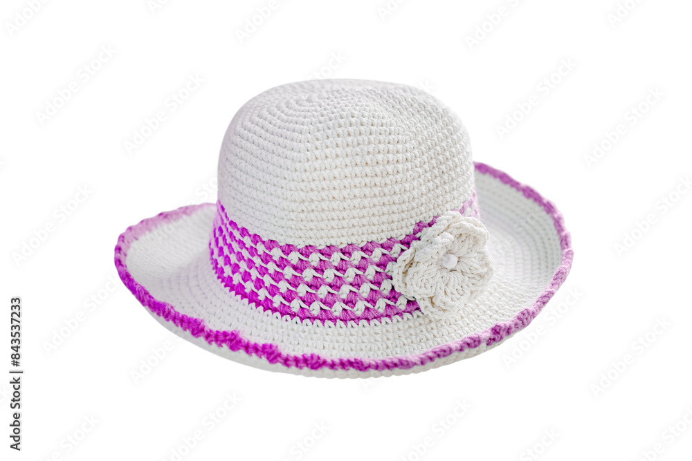 White women's cloth hat with pink accents isolated on white White women's cloth hat with pink accents isolated on white