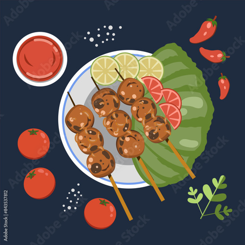 Grilled bakso with background