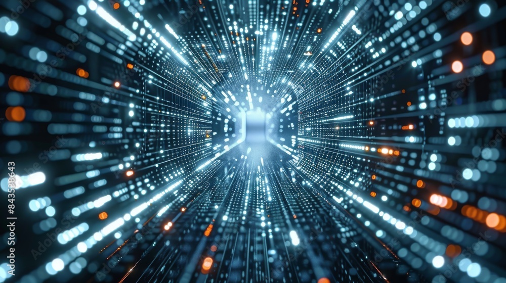 Naklejka premium Data, Technology. Block chain concept. Big data binary code futuristic information technology, data flow. Generative AI.