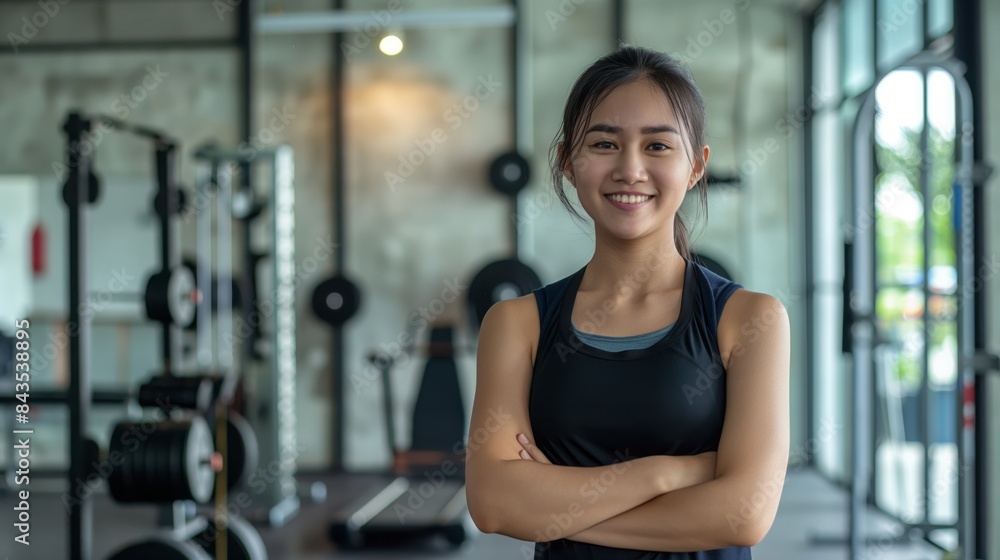 Confident Indonesian Female Fitness Trainer in Gym Setting, Ideal for Fitness, Wellness, and Health Promotion Confident Indonesian Female Fitness Trainer in Gym Setting, Ideal for Fitness, Wellness, and Health Promotion