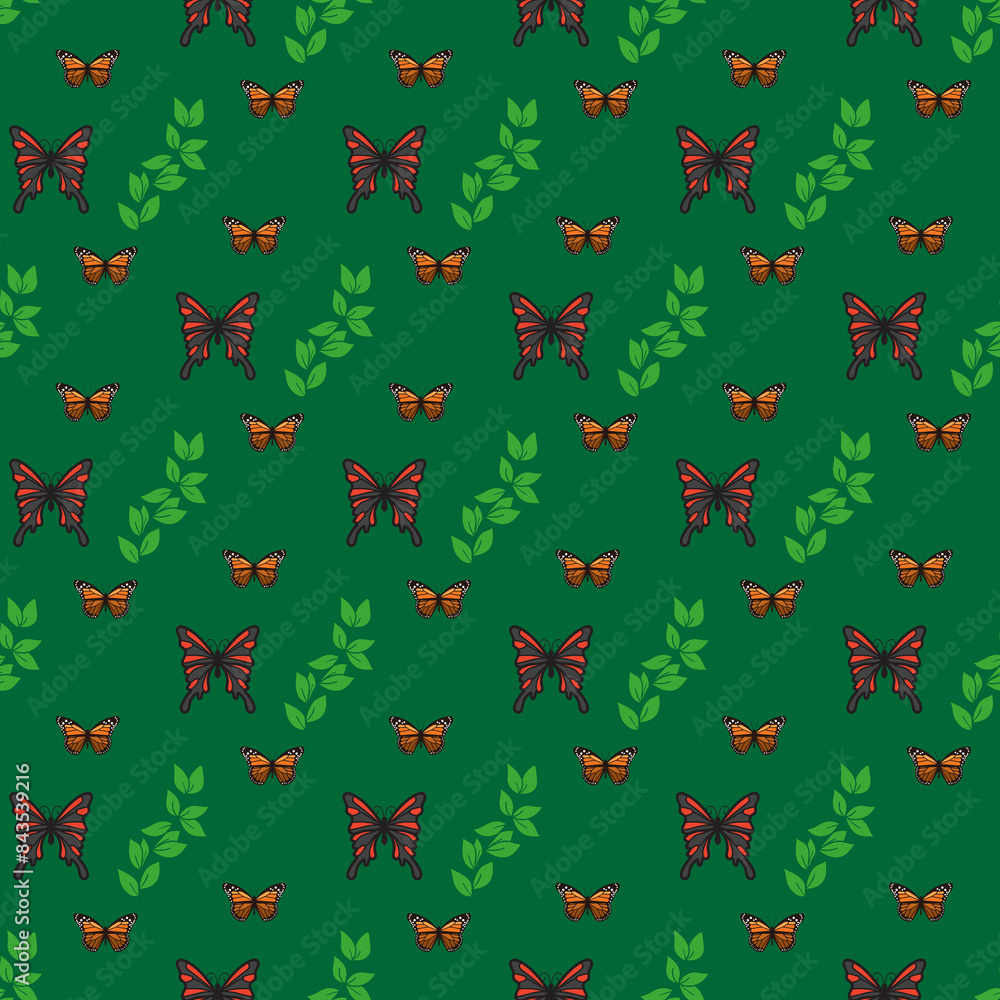 Flat butterflies pattern with leaf Flat butterflies pattern with leaf