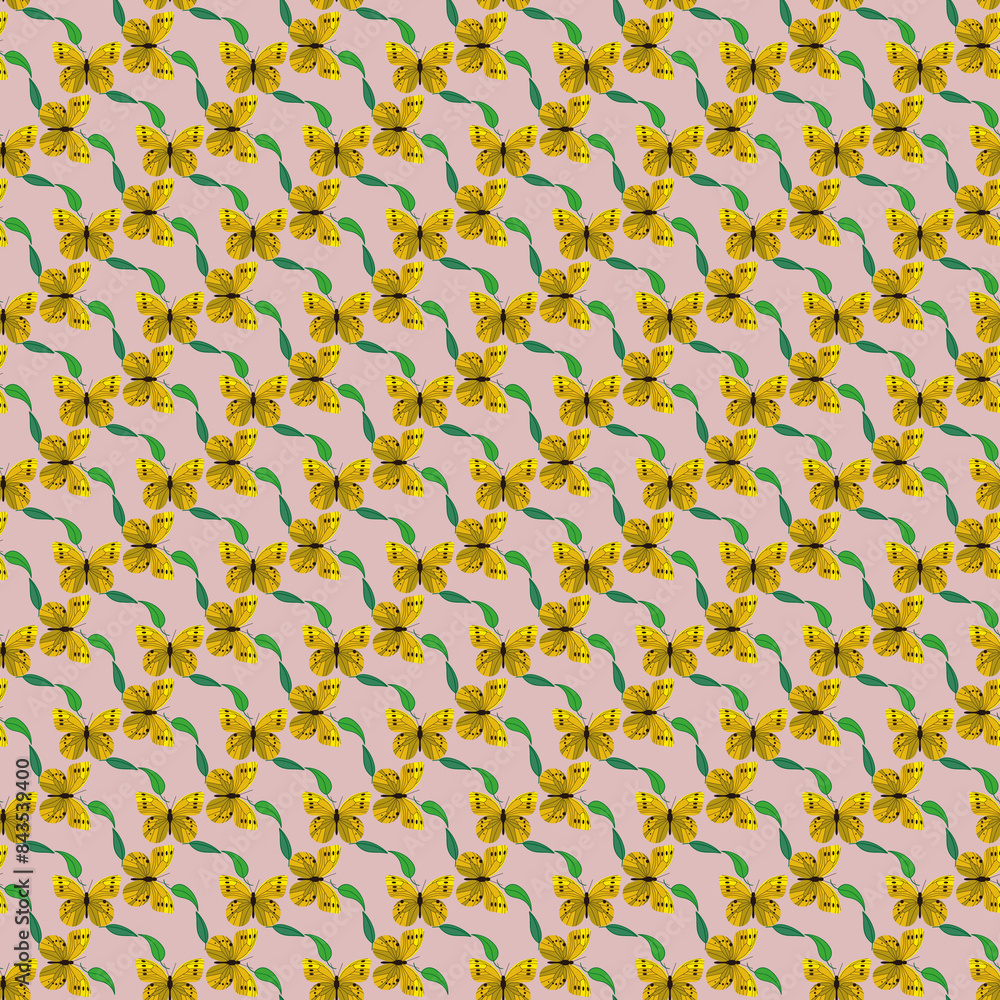 Fototapeta premium Flat butterflies pattern with leaf