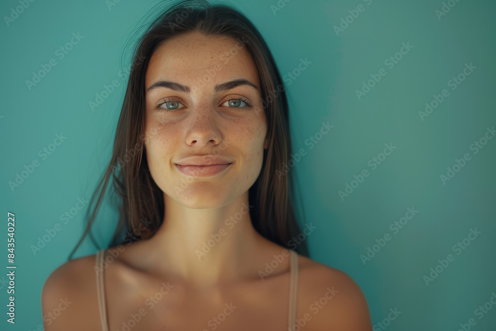 A close up portrait of a young woman with a subtle smile A close up portrait of a young woman with a subtle smile