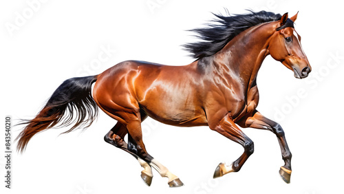  Handsome brown stallion galloping, jumping. Isolated horse png WHITE BACKGROUND. AI GENERATED