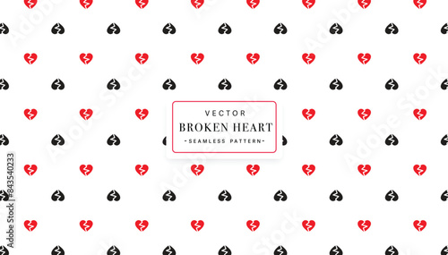 Broken hearts seamless pattern in red and black represents love failure