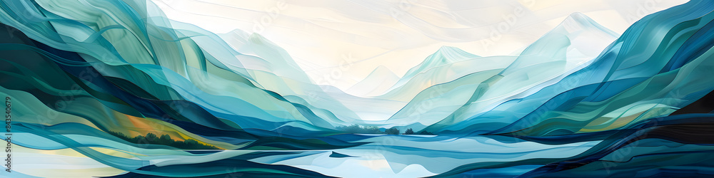 Obraz premium Watercolor minimalist mountains Scandinavian landscape art poster