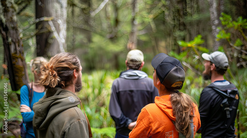 Wallpaper Mural Group of hikers in the forest looking at the camera, back view Torontodigital.ca