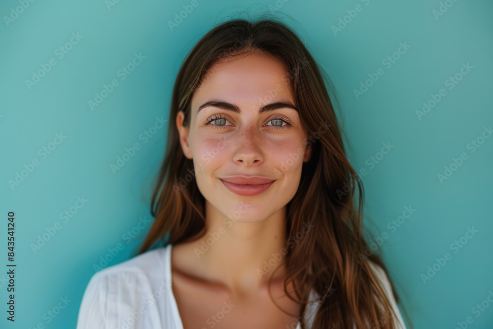 A close up portrait of a young woman with a subtle smile A close up portrait of a young woman with a subtle smile
