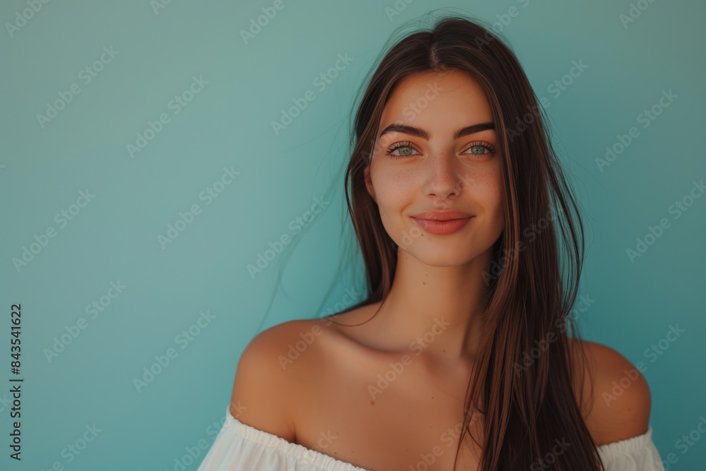 A close up portrait of a young woman with a subtle smile A close up portrait of a young woman with a subtle smile