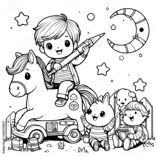 child playing coloring book