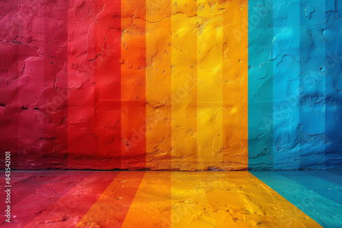 Rainbow striped wall with empty floor LGBTQ wallpaper background