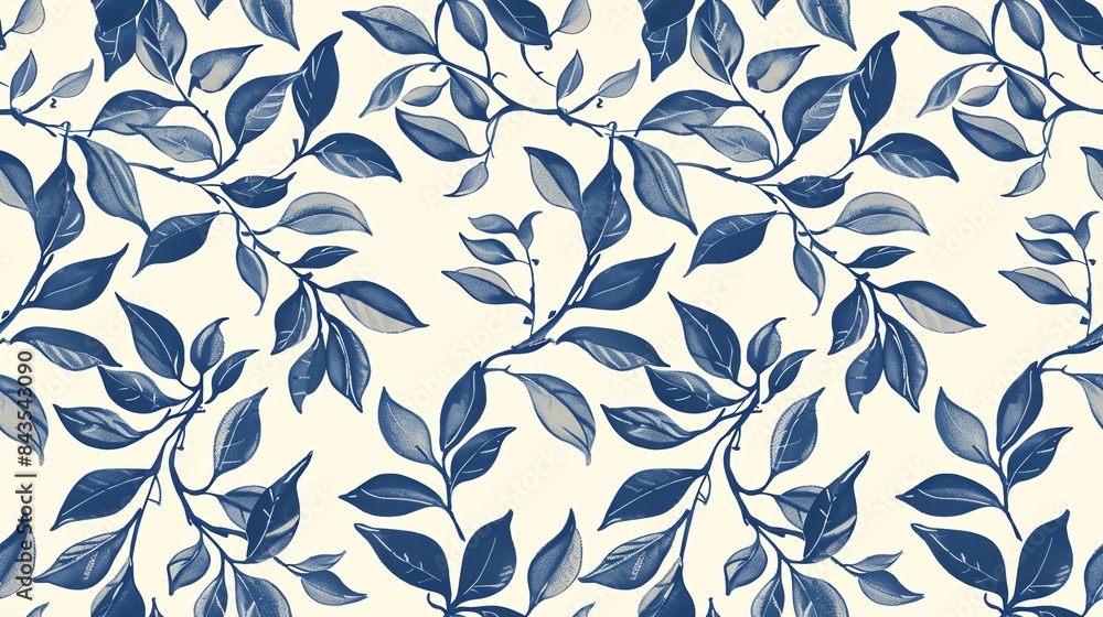 Seamless pattern of block print-style leaves and vines, showcasing a natural and elegant design Seamless pattern of block print-style leaves and vines, showcasing a natural and elegant design
