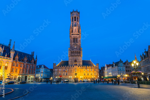 Scenery of Markt, the Market Square, and Belfry located in Bruges, Belgium photo