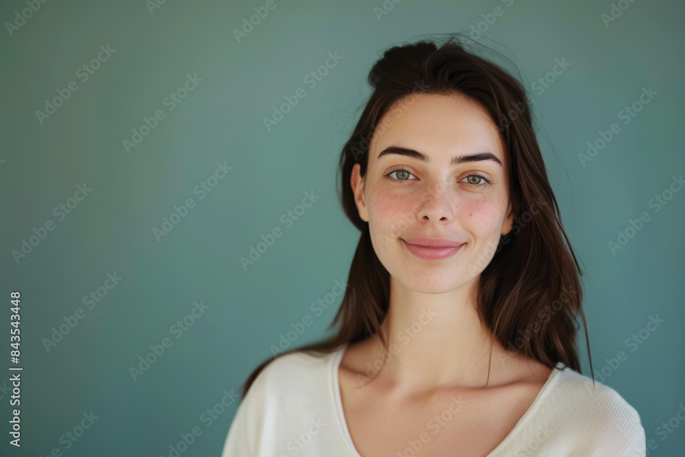 A close up portrait of a young woman with a subtle smile A close up portrait of a young woman with a subtle smile