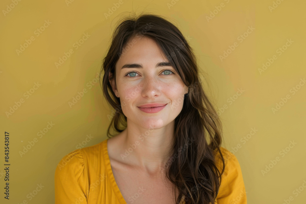 A close up portrait of a young woman with a subtle smile A close up portrait of a young woman with a subtle smile