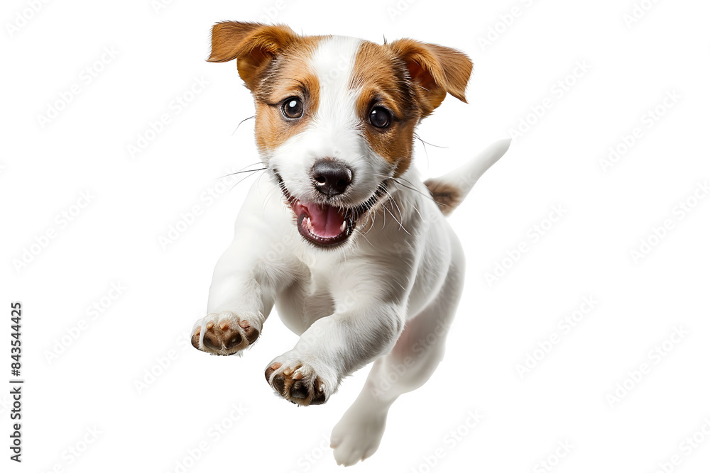 Playful puppy dog running, playing isolated on white background Playful puppy dog running, playing isolated on white background