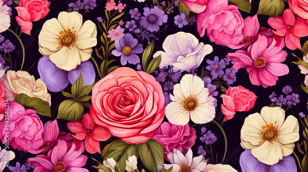 Beautiful floral elegant swirls damask fabric seamless pattern of hand drawn flowers with decorative dark vintage with colorful wallpaper background Beautiful floral elegant swirls damask fabric seamless pattern of hand drawn flowers with decorative dark vintage with colorful wallpaper background