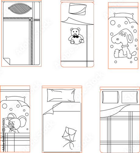 Vector silhouette illustration sketch of bedroom detail drawing for hotel interior