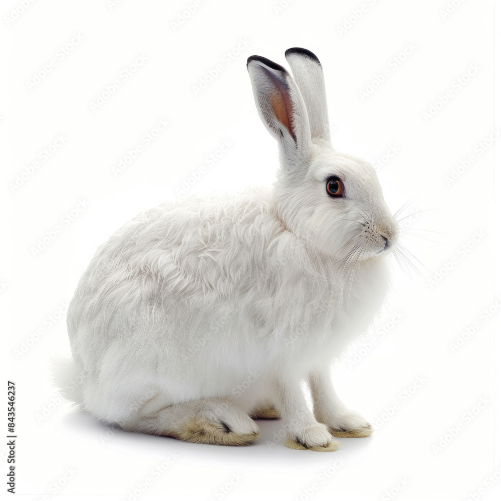 Innocent white rabbit sitting calmly, portrayed against a clean white background, embodying purity and peace Innocent white rabbit sitting calmly, portrayed against a clean white background, embodying purity and peace