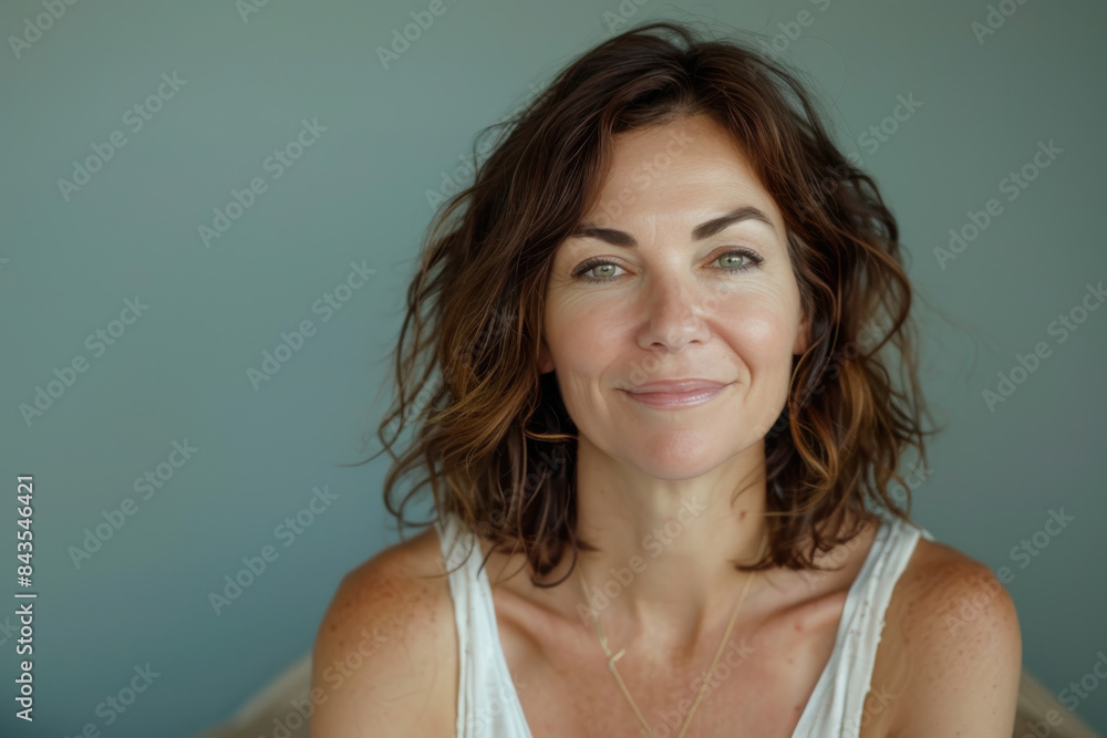 A close up portrait of a young woman with a subtle smile A close up portrait of a young woman with a subtle smile