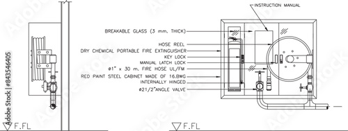 Sketch silhouette illustration vector detailed drawing of Fire House Cabinet Flush Mounted engineering design