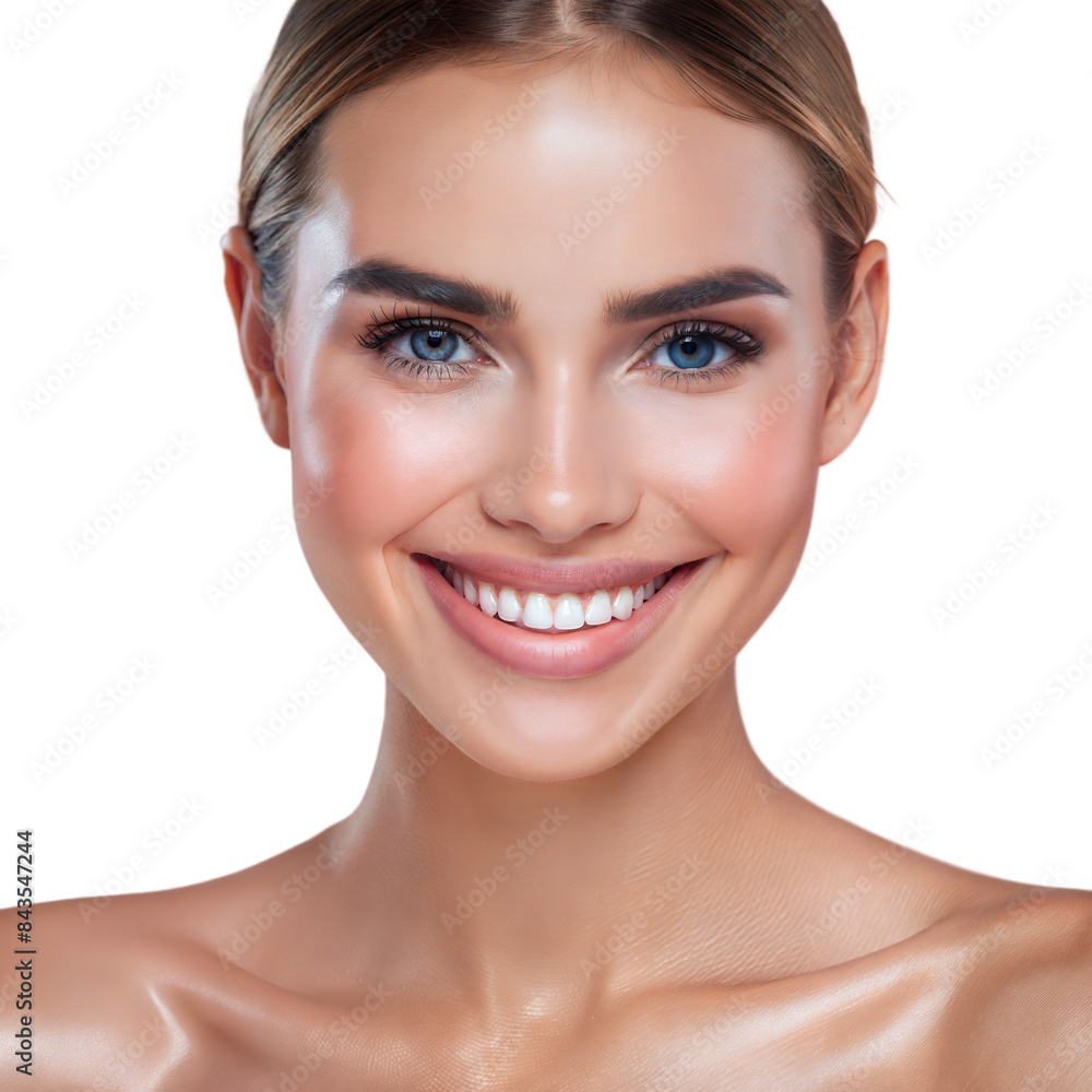 clean skin beauty woman face close up tanned face beauty smile over white background clean skin beauty woman face close up tanned face beauty smile over white background