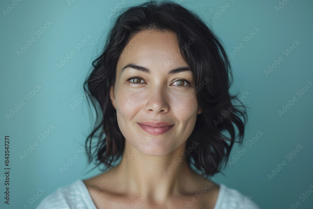 A close up portrait of a young woman with a subtle smile A close up portrait of a young woman with a subtle smile