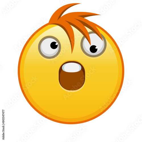 A grinning face with one large and one small eye Large size of yellow emoji smile with hair