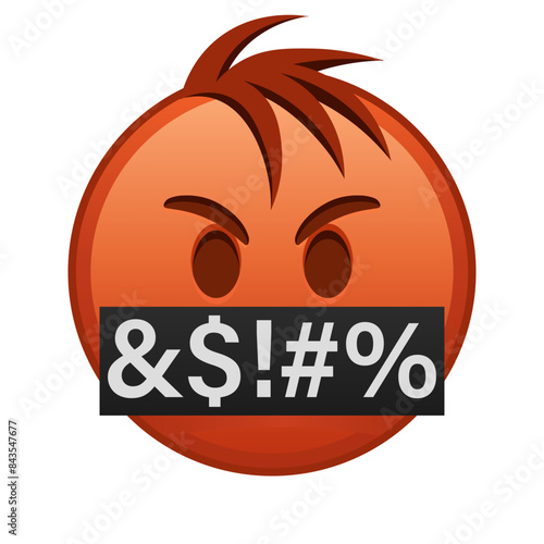 Evil face with hidden mouth symbols Large size of red emoji smile with hair