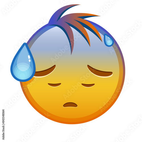 Face with open mouth in cold sweat Large size of yellow emoji smile with hair