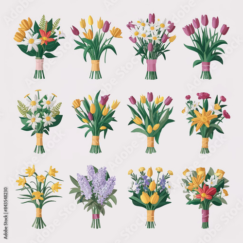 spring flowers tulips isolated on white background. set