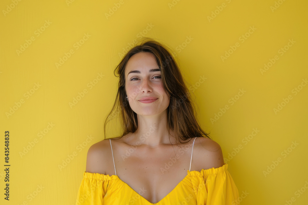 A close up portrait of a young woman with a subtle smile A close up portrait of a young woman with a subtle smile