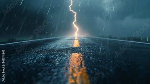 Lightning  On Road - Weather  photo