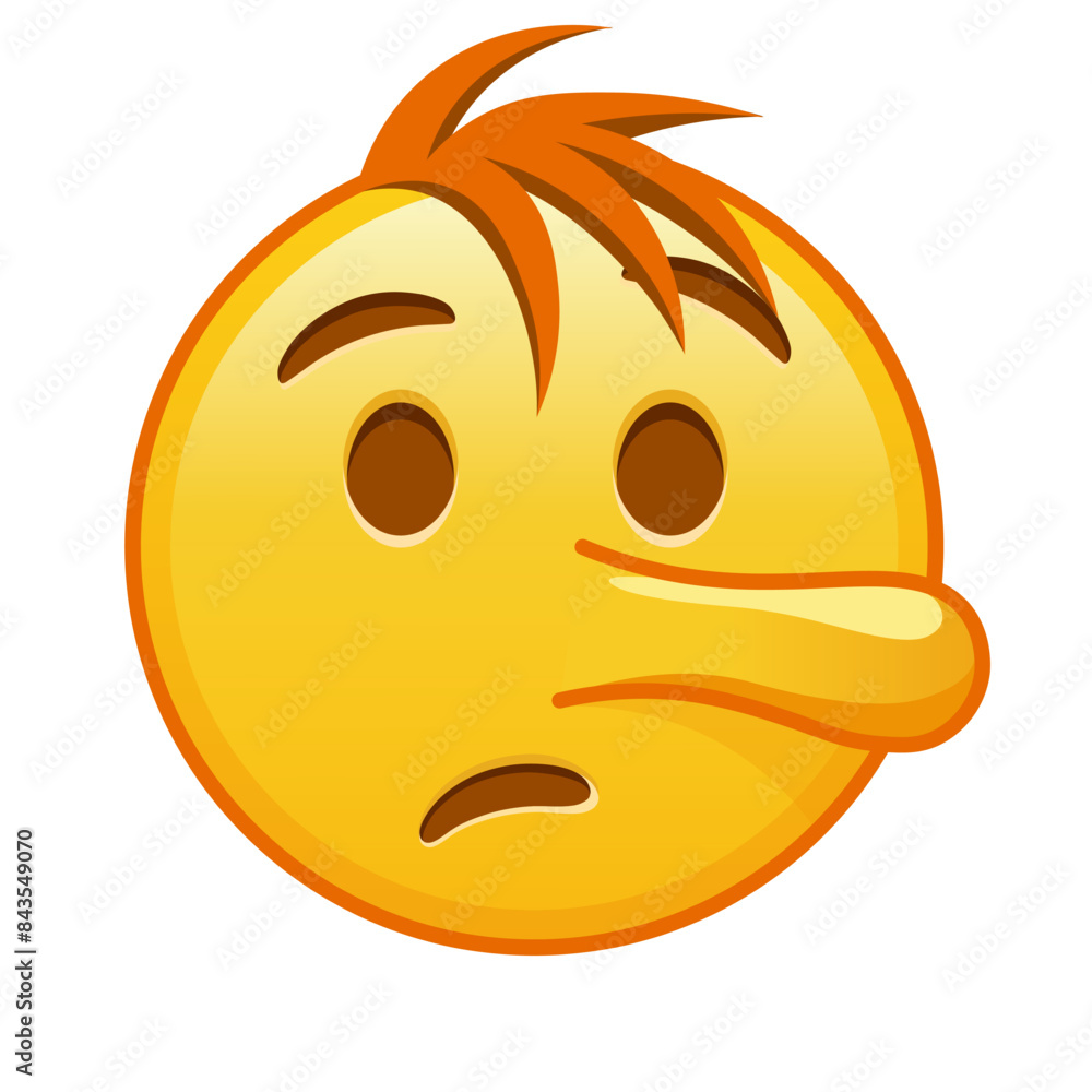 Fototapeta premium Lying face Large size of yellow emoji smile with hair