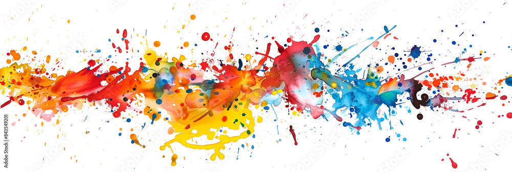Vibrant Abstract Watercolor Paint Splashes on White Background - Colorful Artistic Expression with Red, Yellow, Blue, and Green Hues Vibrant Abstract Watercolor Paint Splashes on White Background - Colorful Artistic Expression with Red, Yellow, Blue, and Green Hues