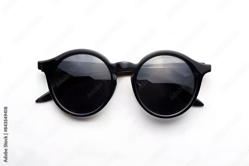 Black sunglasses isolated on white background, top view