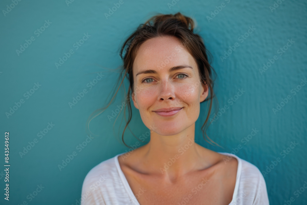 A close up portrait of a young woman with a subtle smile A close up portrait of a young woman with a subtle smile