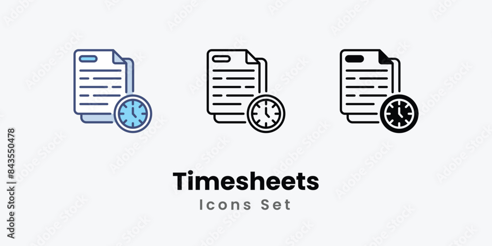 Timesheets icons vector set stock illustration. Timesheets icons vector set stock illustration.