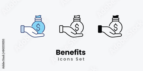 Benefits icons vector set stock illustration.