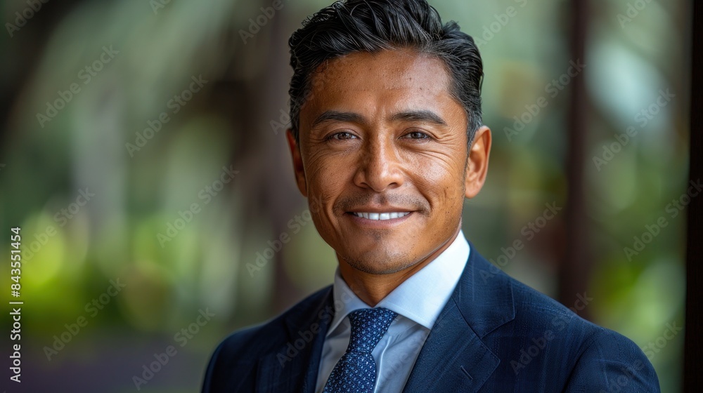 A close-up portrait of a man in a blue suit smiling A close-up portrait of a man in a blue suit smiling