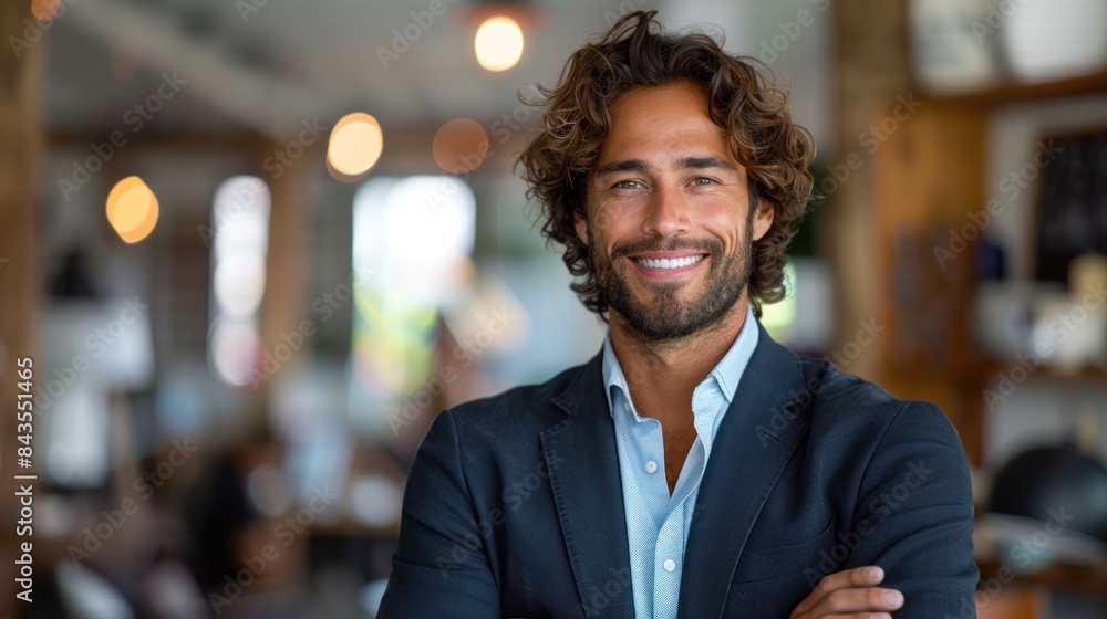 A man in a blue suit and white shirt smiles confidently A man in a blue suit and white shirt smiles confidently