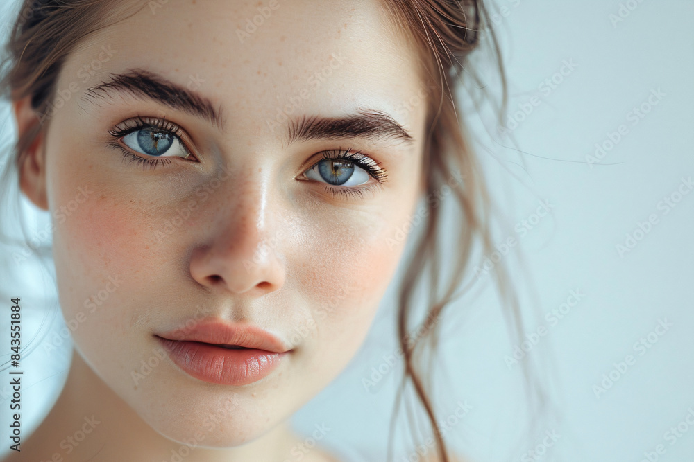 a woman with a freckled face and blue eyes a woman with a freckled face and blue eyes