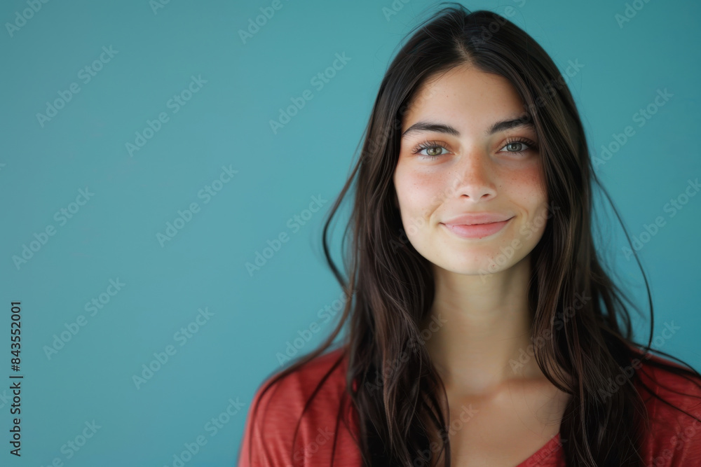 A close up portrait of a young woman with a subtle smile A close up portrait of a young woman with a subtle smile