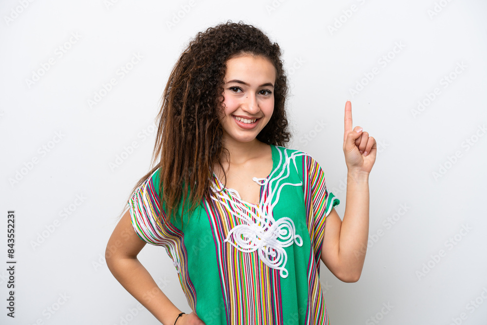 Young Arab woman isolated on white background showing and lifting a finger in sign of the best Young Arab woman isolated on white background showing and lifting a finger in sign of the best