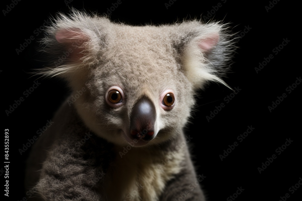 Close-up portrait of a koala against a dark background Close-up portrait of a koala against a dark background