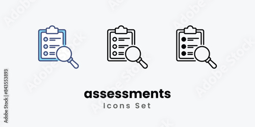 assessments icons vector set stock illustration.